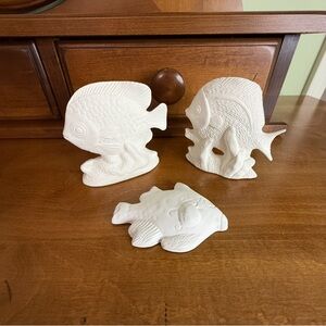 New Ceramic fish set of 3 bisque unpainted crafts nautical magnet
